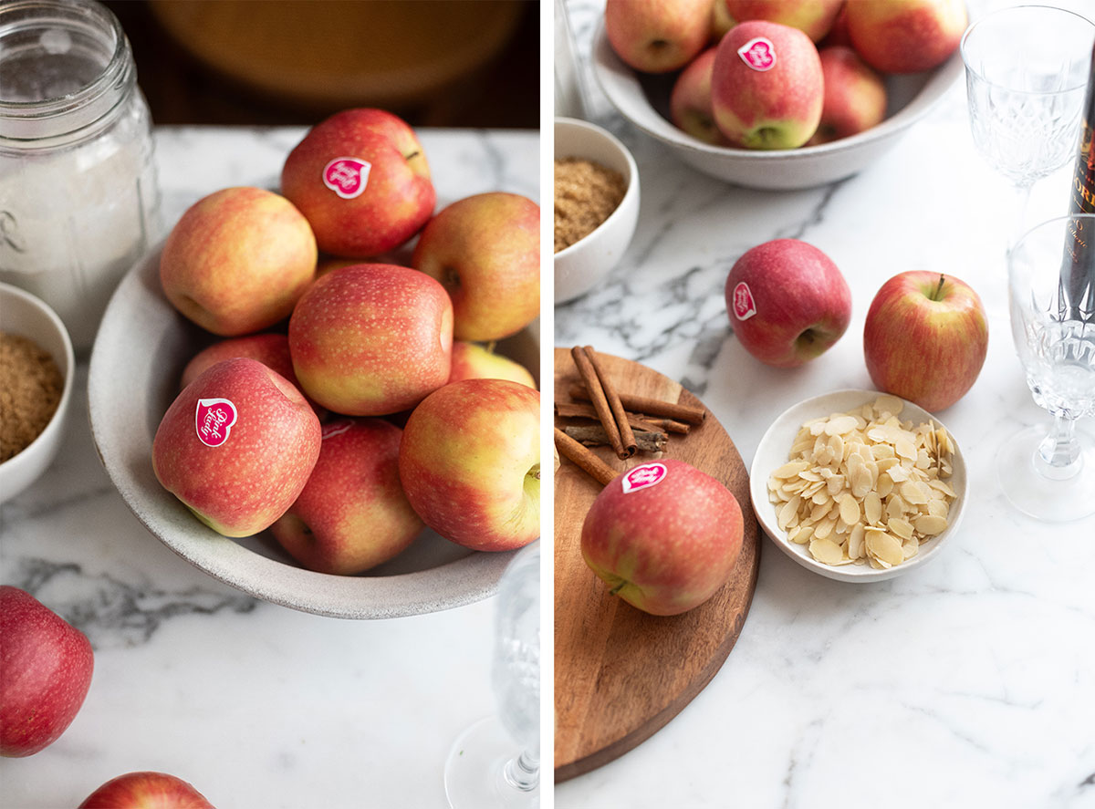 Pommes Pink Lady et amandes effilées pour une recette de crumble aux pommes et aux baies