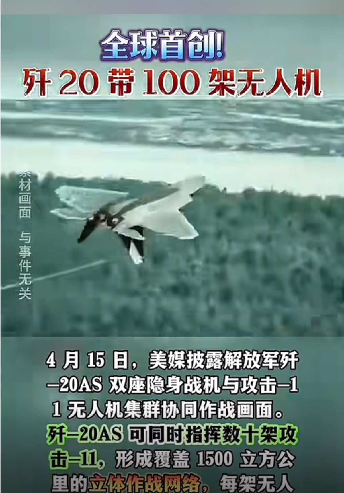 Le premier monde! J-20 avec 100 drones