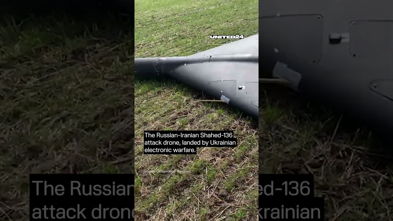 The Russian-Iranian Shahed-136 attack drone, landed by Ukrainian electronic warfare #warinukraine