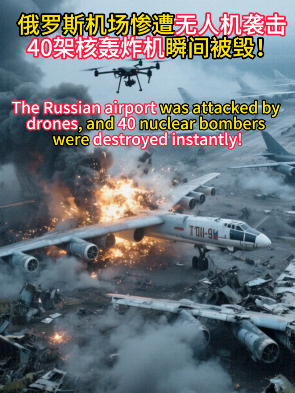 L'aéroport russe a été attaqué par des drones et 40 bombardiers nucléaires ont été détruits