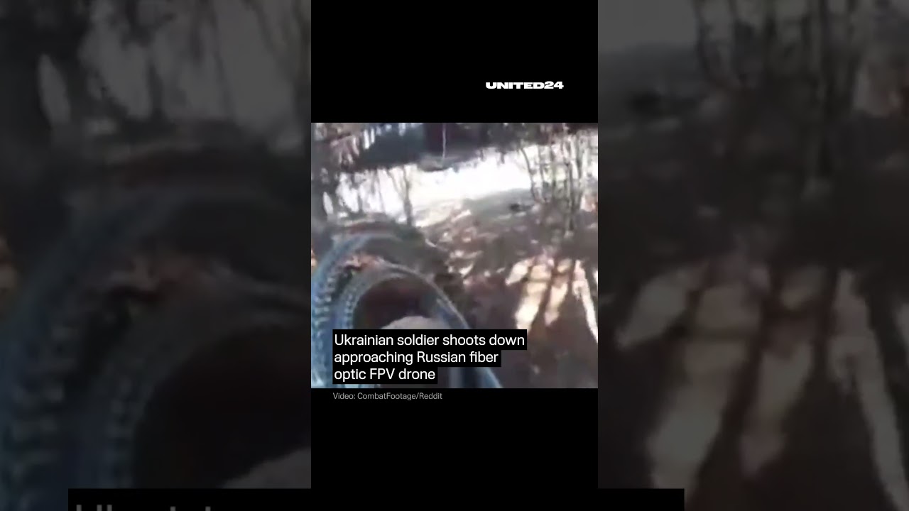 Ukrainian Soldier Shoots Down Approaching Russian Fiber Optics Drone #warinukraine #drone