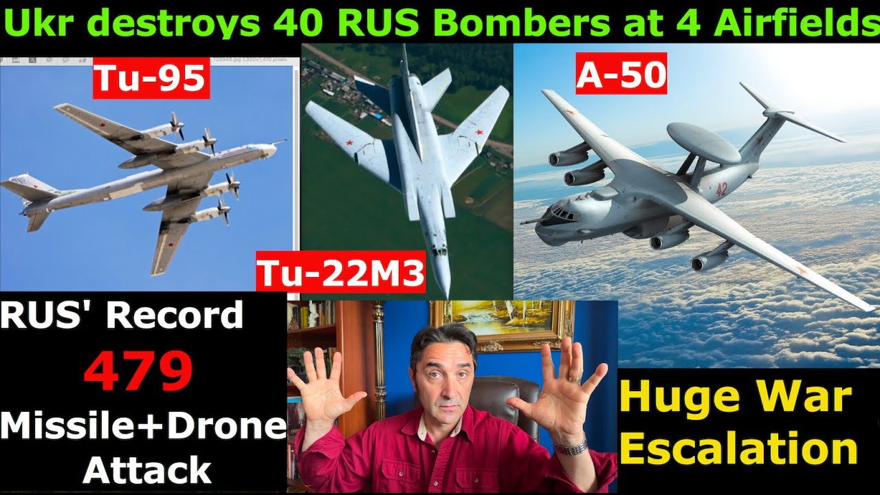 Huge war escalation. Record 479 RUS Missile+Drone attack. Ukr eliminates 40 RUS Bombers, 4 Airfields