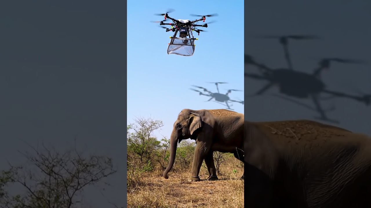 Simulated Drone Capture of a Elephant– Wildlife Tech in Action #drone #animals #wildlife #elephant