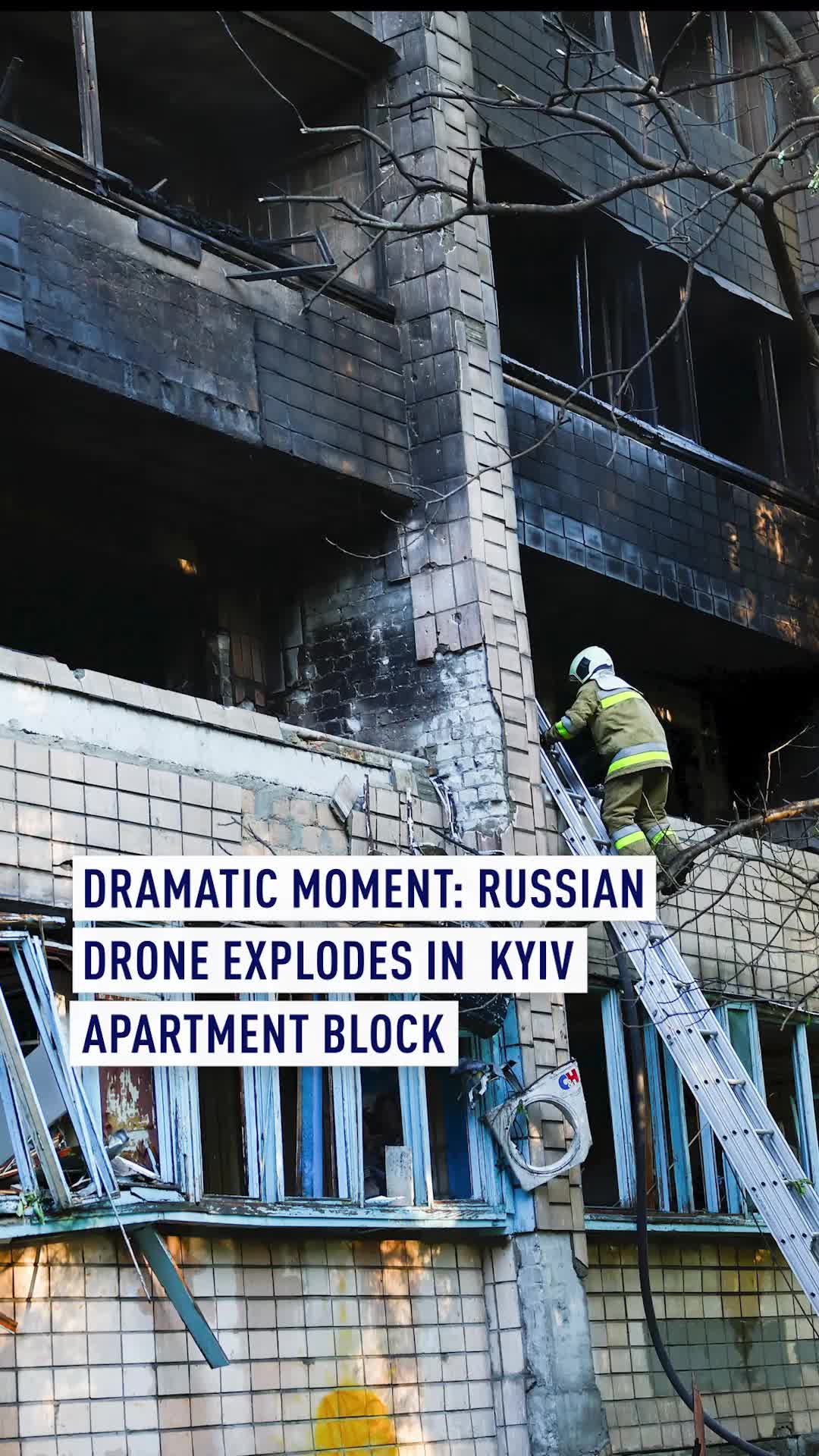 Vendredi 4 juillet, vidéo montre un drone russe explosant dans un Kyiv Re
