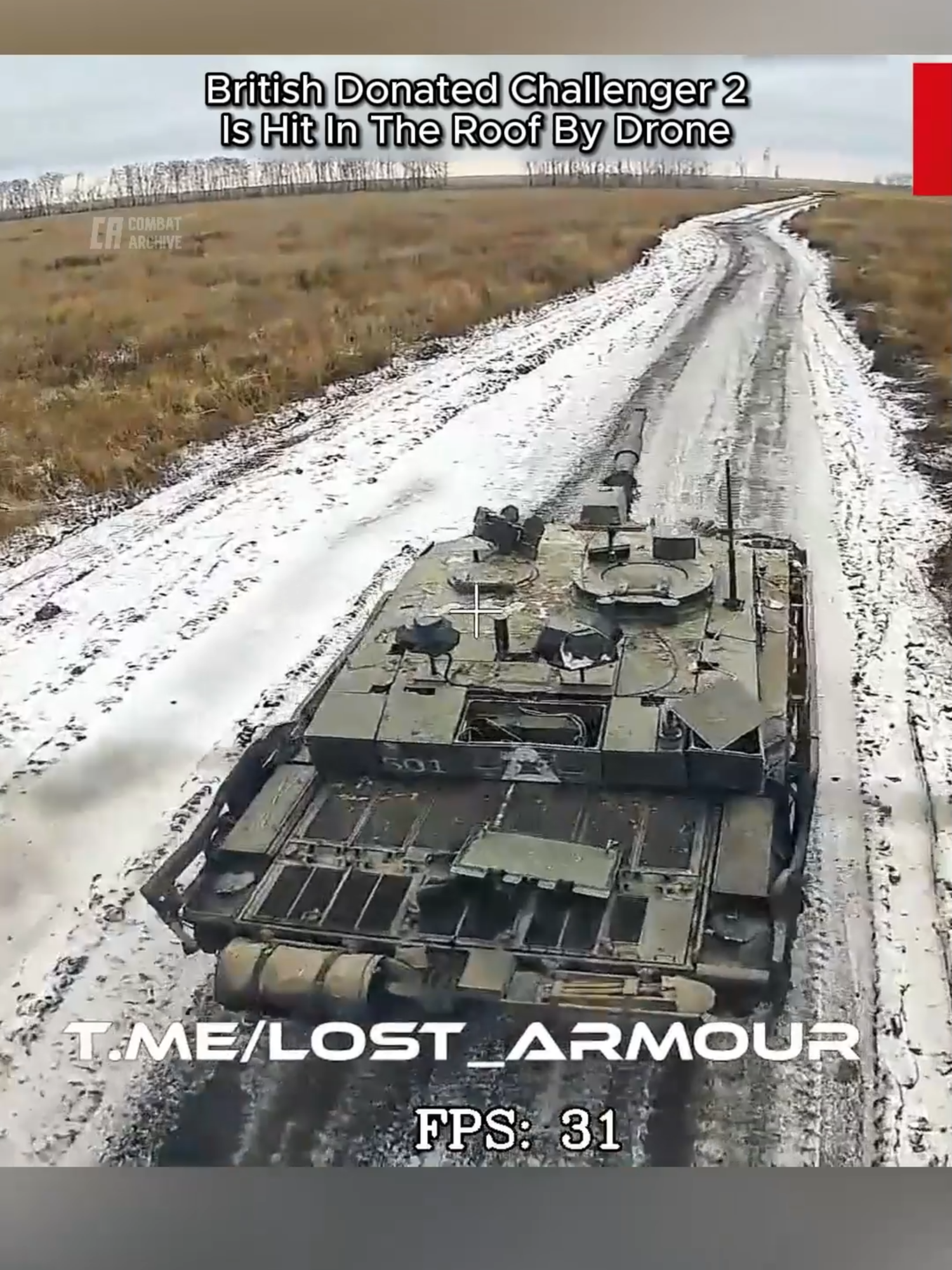 Le drone russe frappe le toit des britanniques en dons de challenger ukrainien 2 potentiel