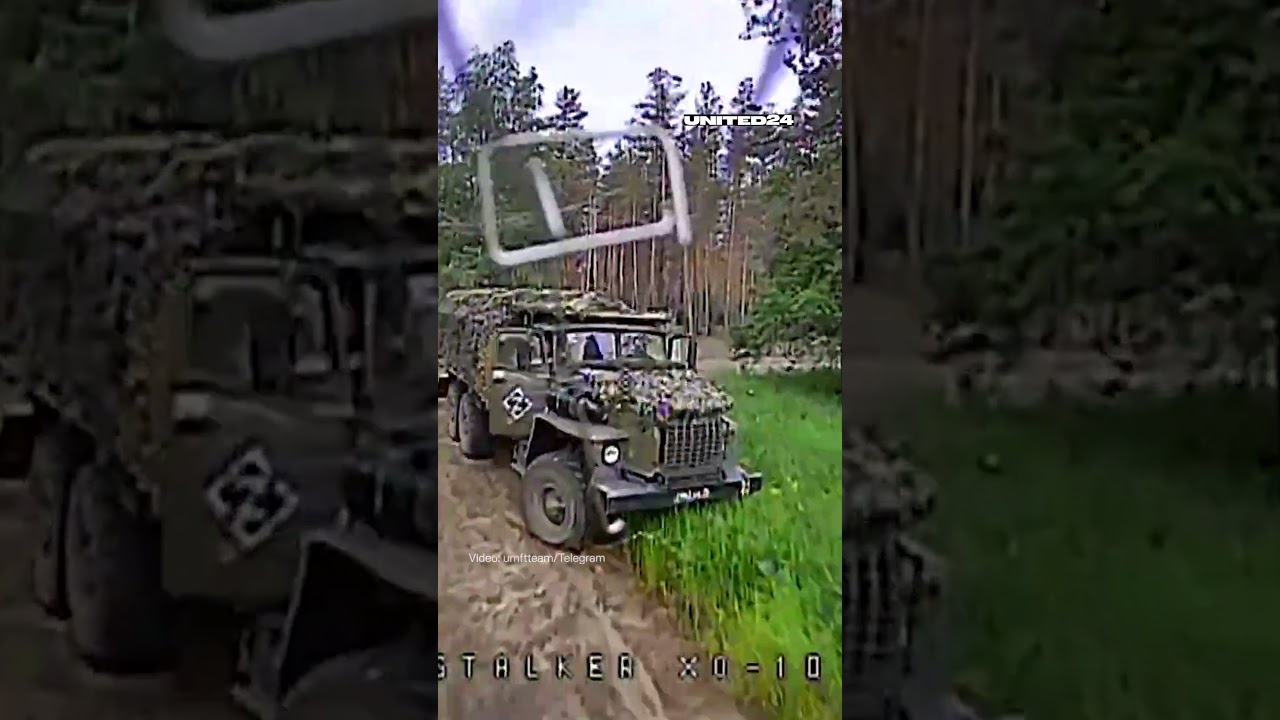 Ukrainian Fiber Optic FPV Drone Attacks Russian Logistics Truck #warinukraine #drone