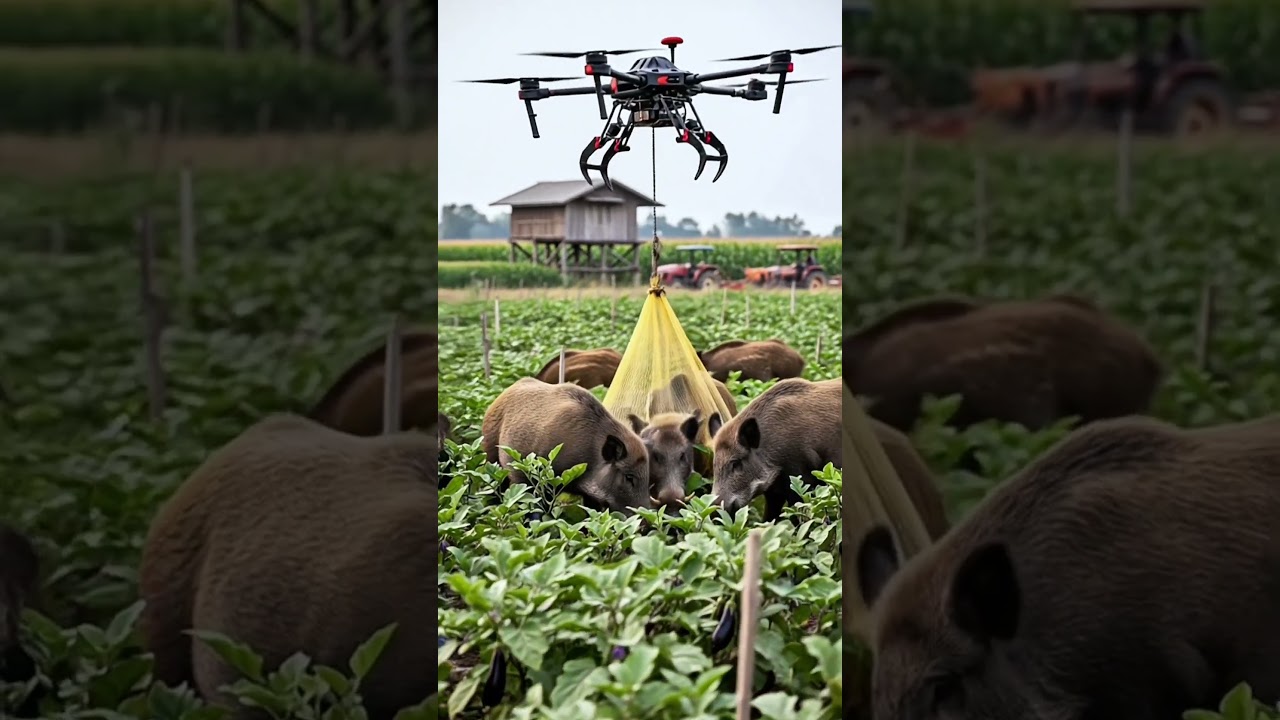 Modern Drone Captures Wild Boar in Farmland!