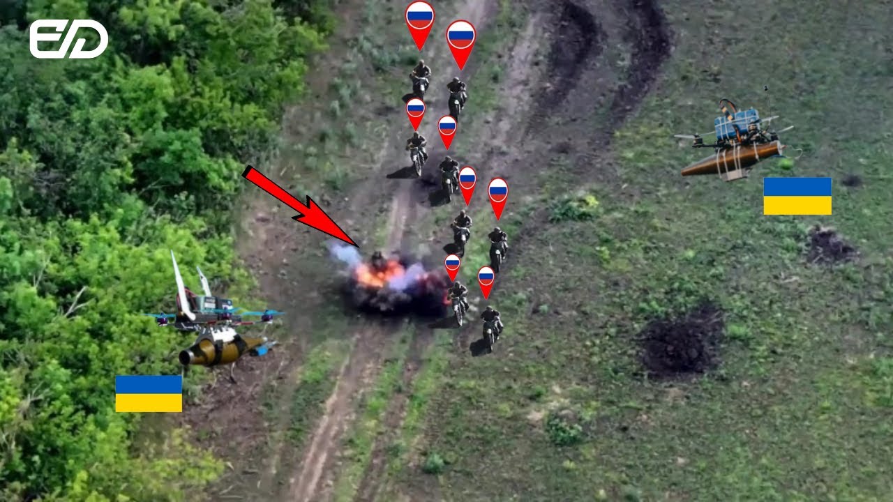 Ukrainian FPV Drones Blow up Russian Motorcycle Troops with Deadly Accuracy