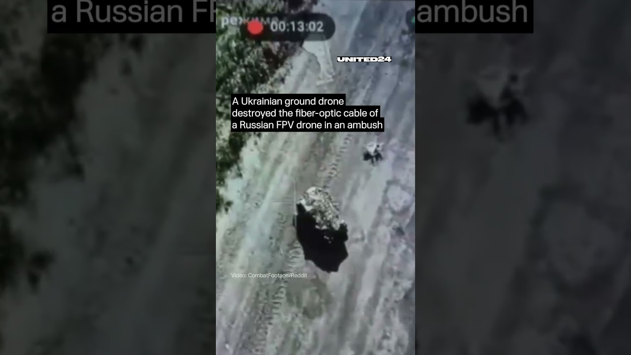 Ukrainian Ground Drone Destroyed Fiber Optic Cable of Russian FPV Drone in Ambush #warinukraine