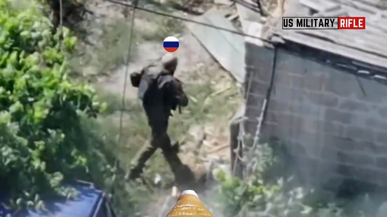 Ukrainian FPV Drone Hits Russian Soldiers Attempts to Hide Behind Ruins - Big Mistake