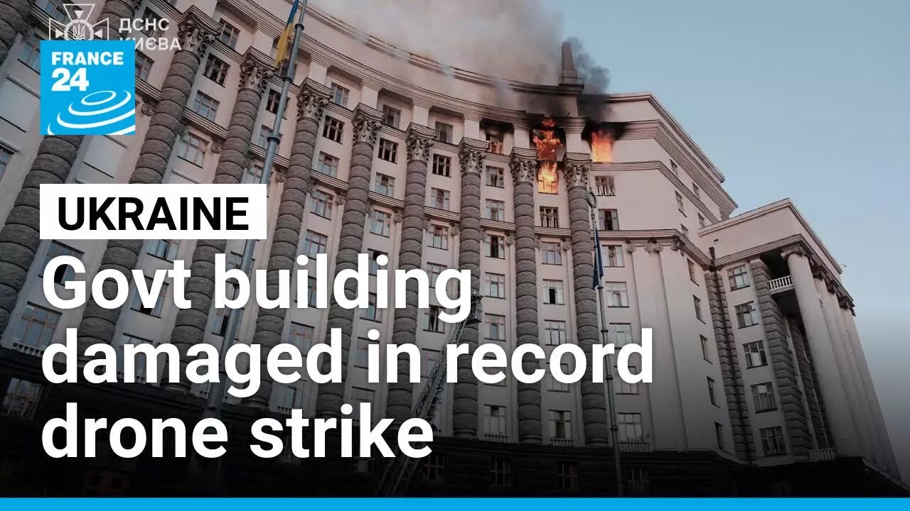 Record Russian drone attack pounds Ukraine, damaging government building • FRANCE 24 English