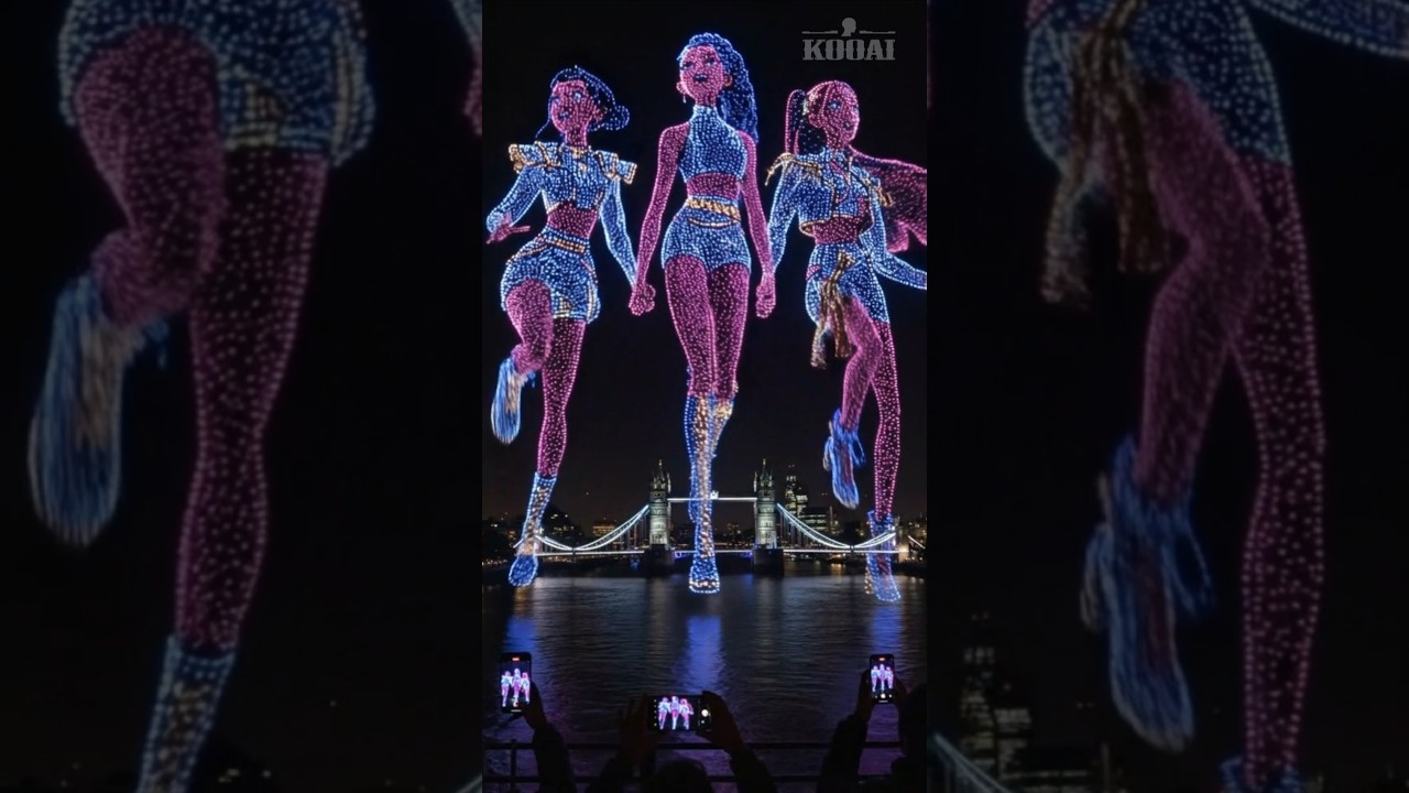 KPDH's Drone Show of the Thames River in LONDON. 런던 템즈강에서 케데헌 AI 드론쇼 #kpopdemonshunters