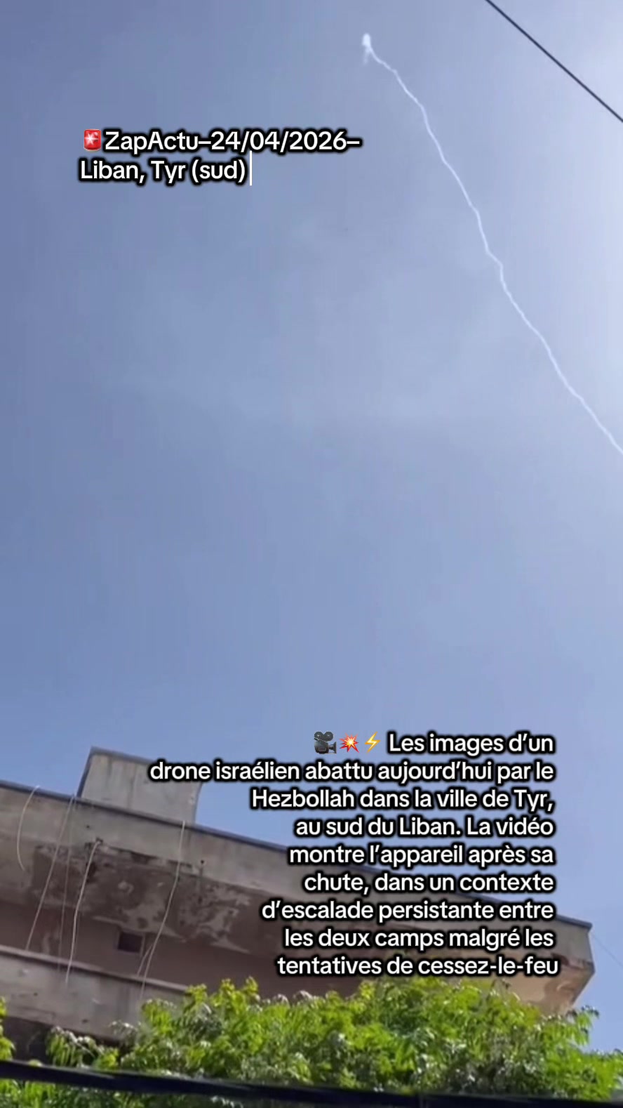 Images d’un drone israélien abattu au sud du Liban – 24/04/2026