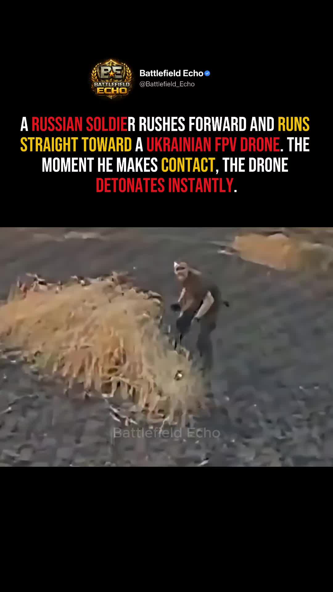 Un soldat russe percute un short de drone FPV ukrainien