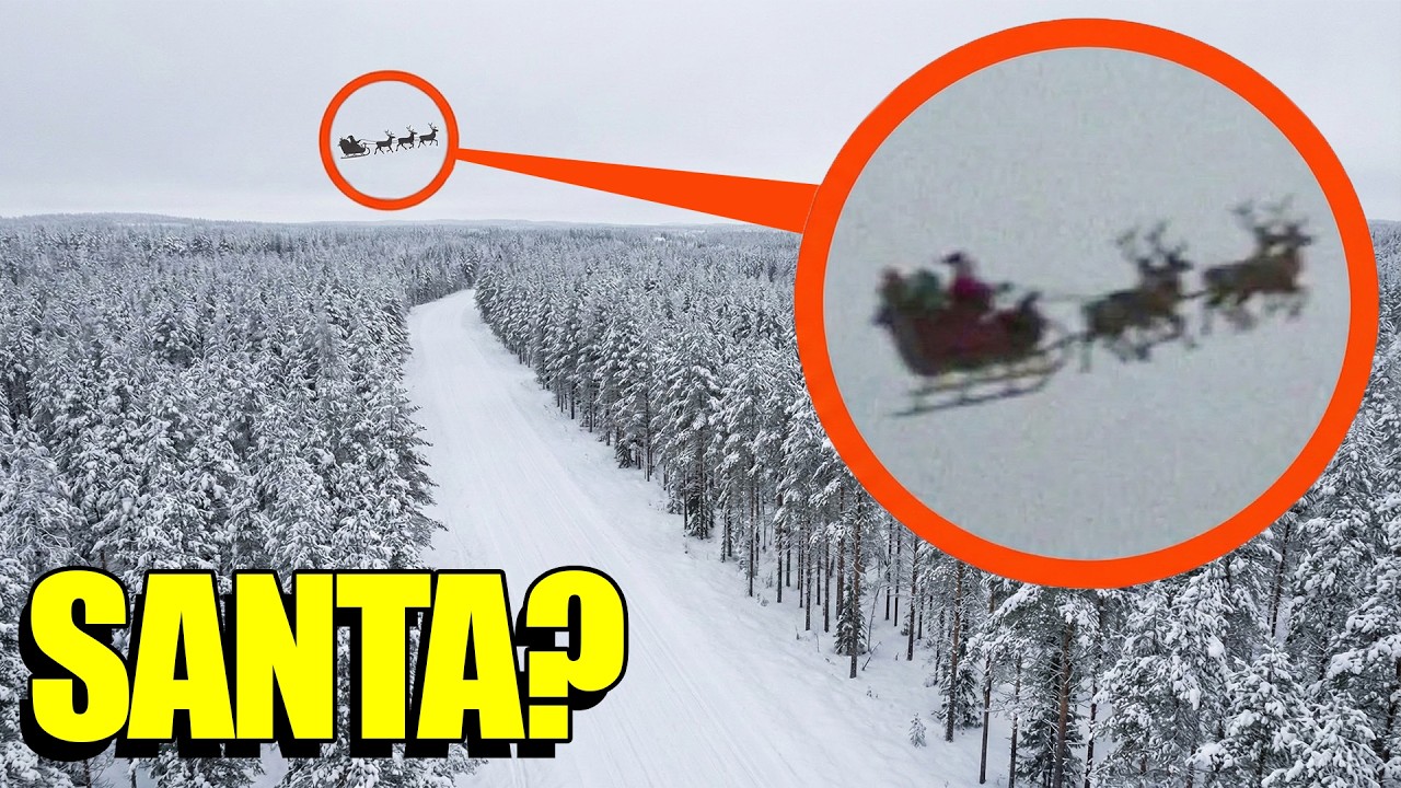 Drone catches Santa Claus FLYING in his sleigh in the North Pole (almost hits drone)