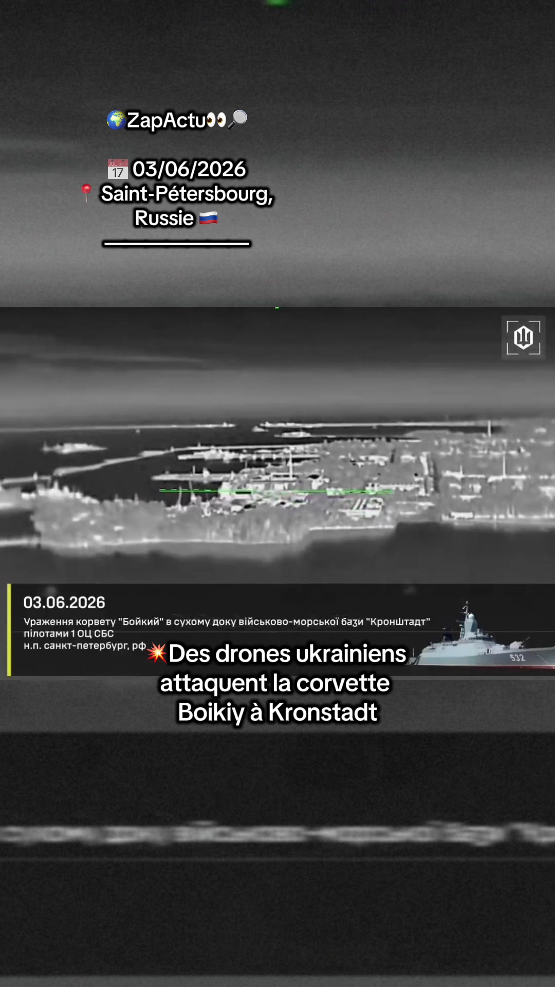 Des drones ukrainiens auraient frappé la corvette russe Boikiy dans la base na