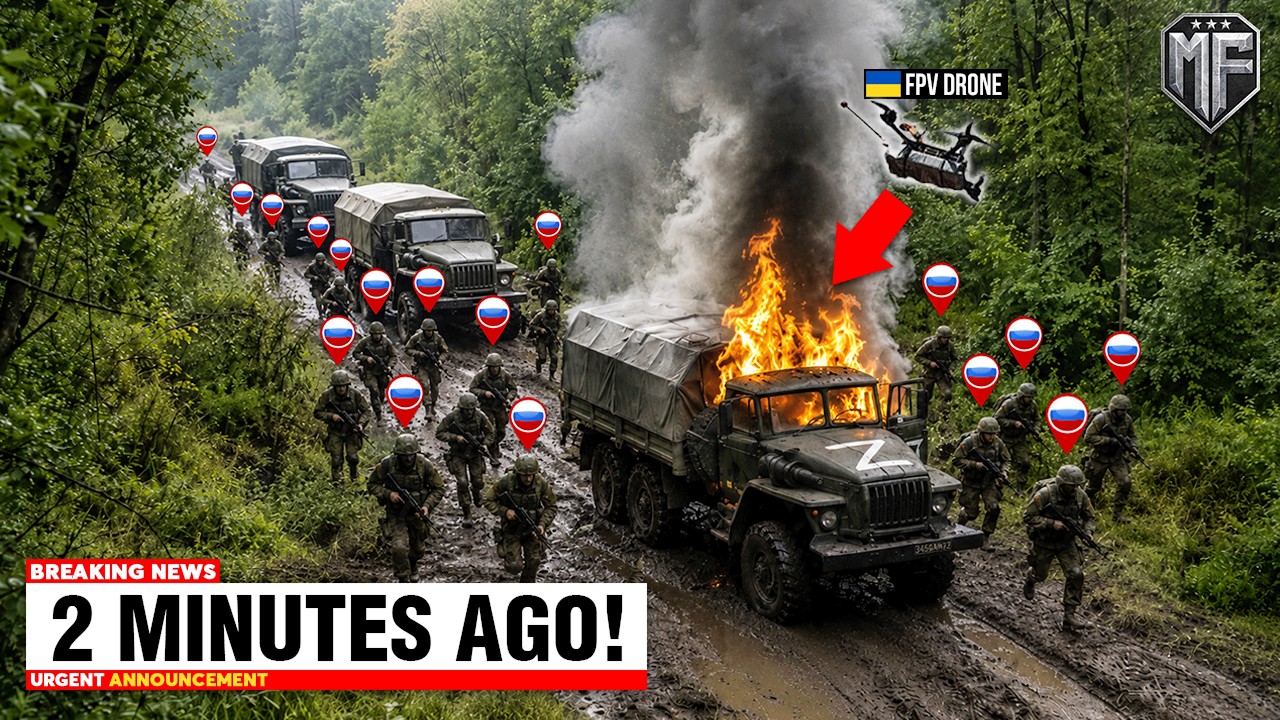 Russian Trucks Caught Defenseless By Ukrainian FPV Drones on Forest Road - 3 Minutes Later, GONE!