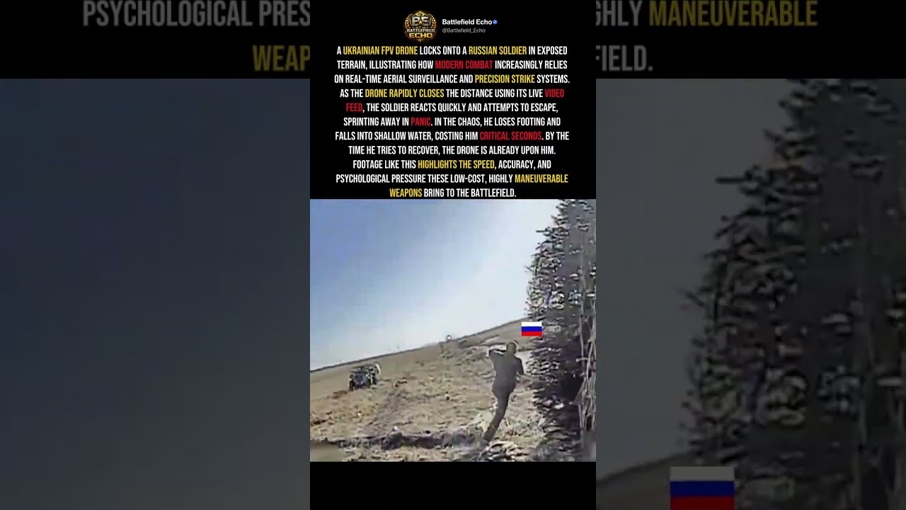 Ukrainian FPV Drone Tracks Russian Soldier — Falls Into Water #Shorts