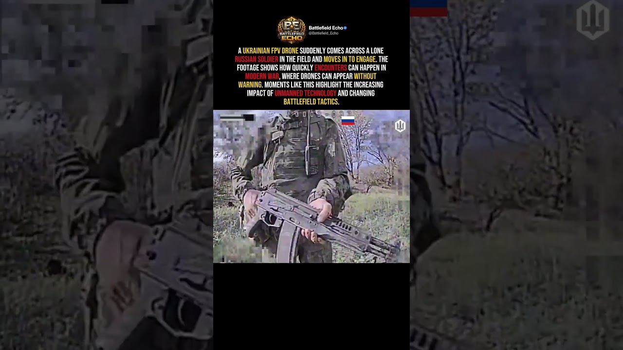 Ukraine FPV Drone Engages Lone Russian Soldier #shorts