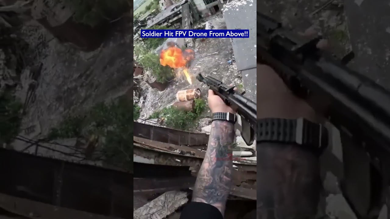 Russian Soldier Shoots Down FPV Drone From Above!!