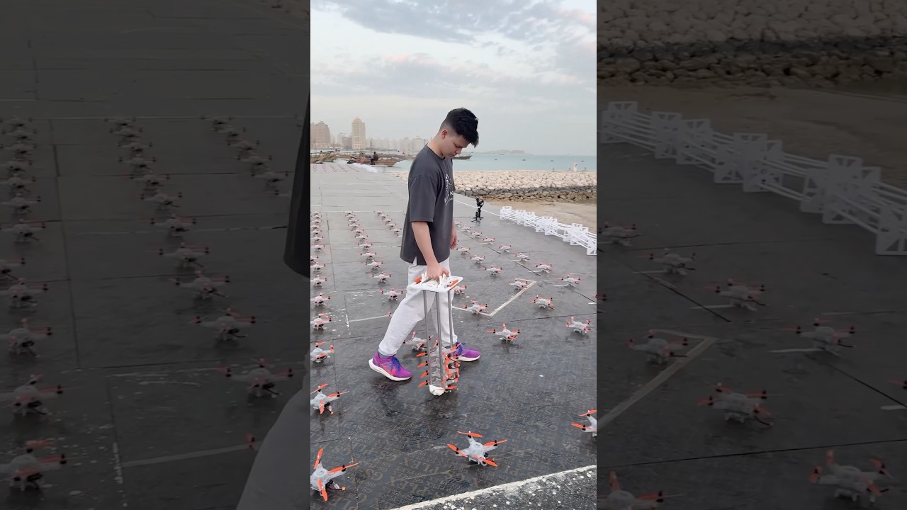 Setting up LED drones before a drone show in Qatar