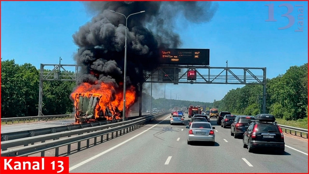 Trucks on fire on highway in Russia’s Voronezh after drone attack - Thick black smoke engulfs area