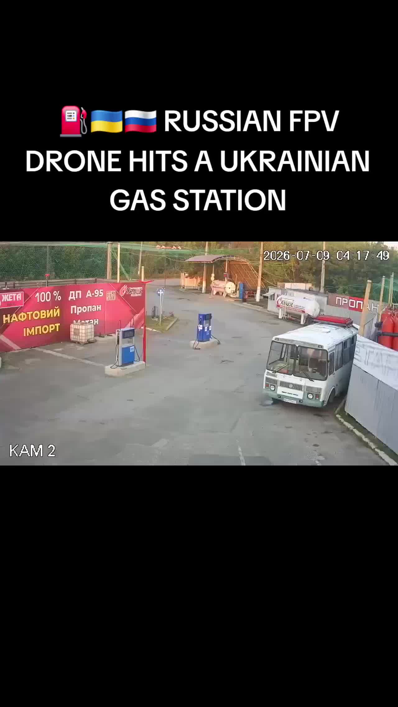 Une vidéo montrant le moment où un drone russe FPV a percuté un réservoir de carburant sur le